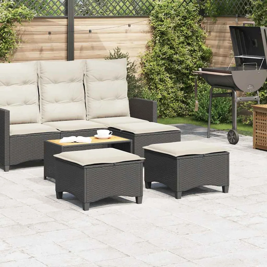 Tabourets jardin coussins 2 pcs noir 55x55x36 cm résine tressée - 3