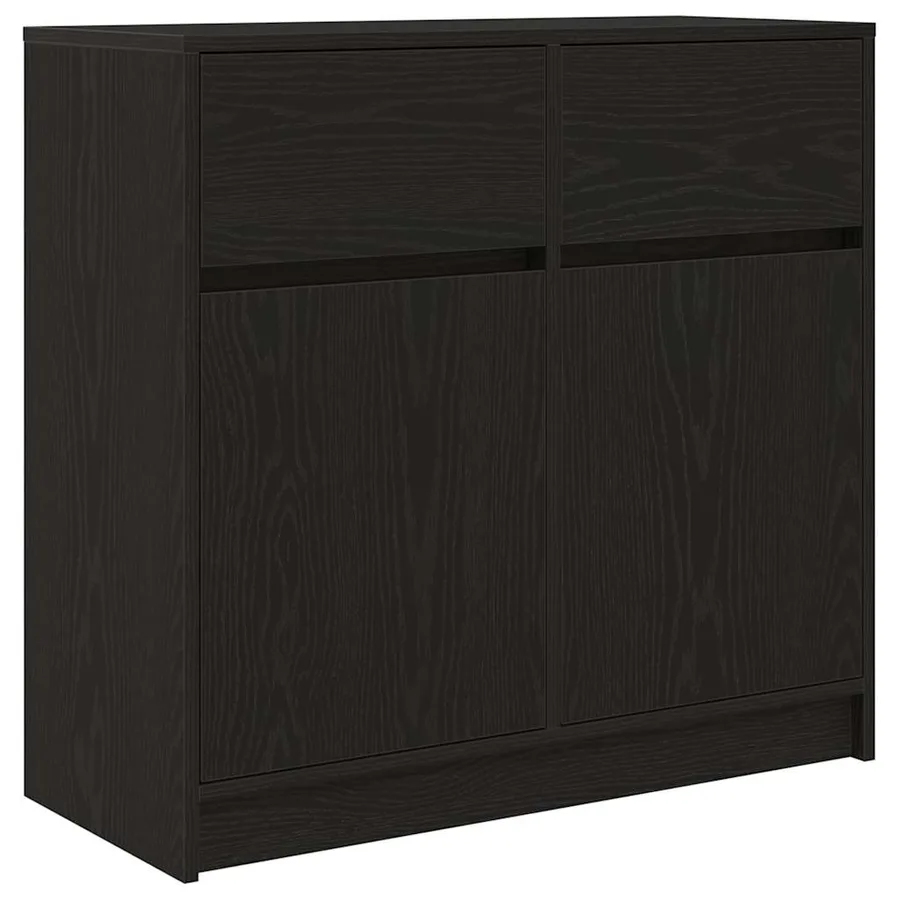 Buffet avec tiroir chêne noir 80x34x76 cm bois d'ingénierie - 2