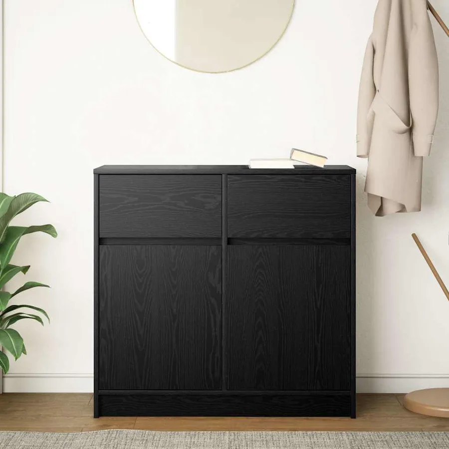 Buffet avec tiroir chêne noir 80x34x76 cm bois d'ingénierie - 3