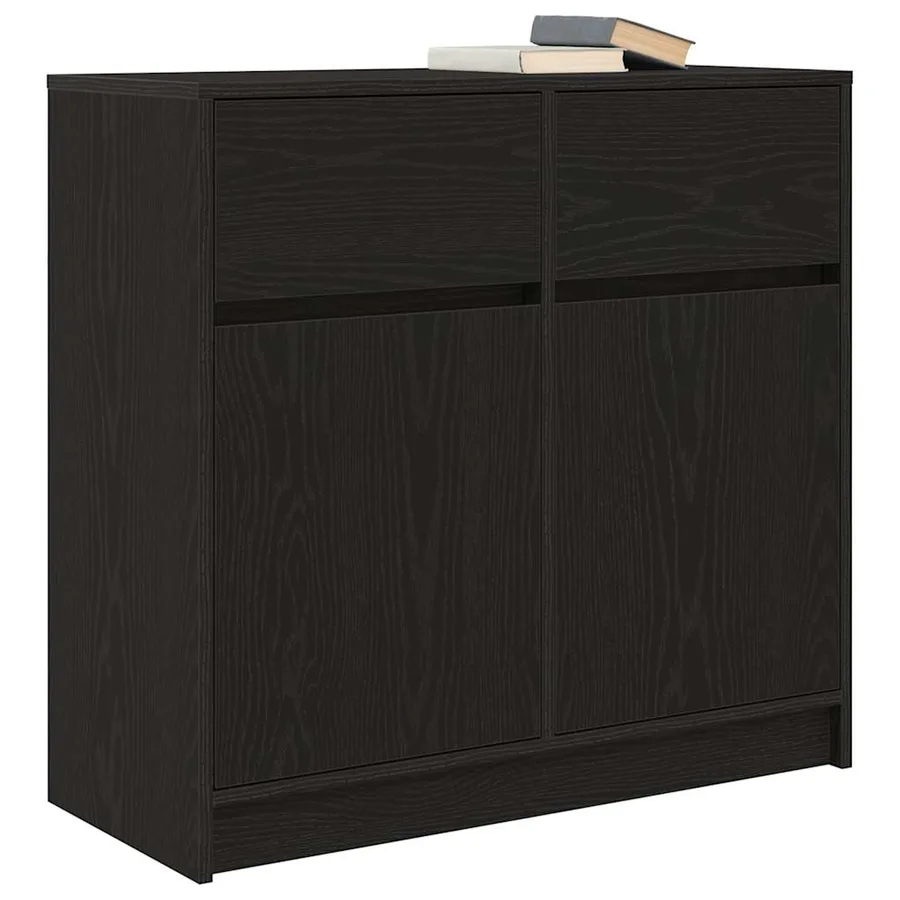 Buffet avec tiroir chêne noir 80x34x76 cm bois d'ingénierie - 4