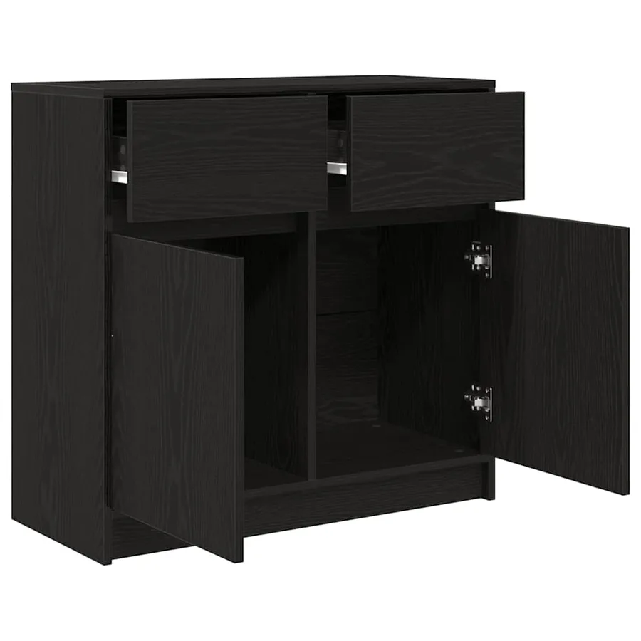 Buffet avec tiroir chêne noir 80x34x76 cm bois d'ingénierie - 5