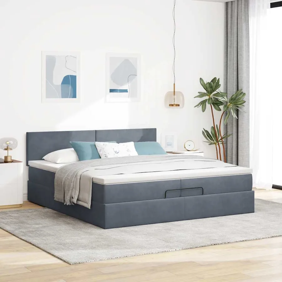 Cadre de lit ottoman avec matelas gris foncé 200x200 cm velours - 4