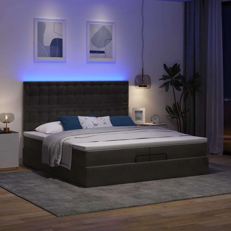 Cadre de lit ottoman avec matelas noir 200x200cm velours - 3