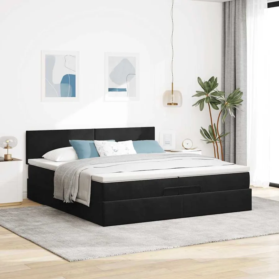 Cadre de lit ottoman avec matelas noir 200x200 cm velours - 3