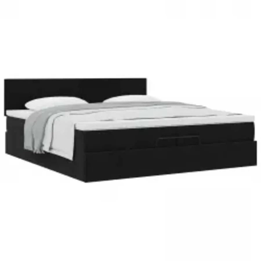 Cadre de lit ottoman avec matelas noir 200x200 cm velours - 4