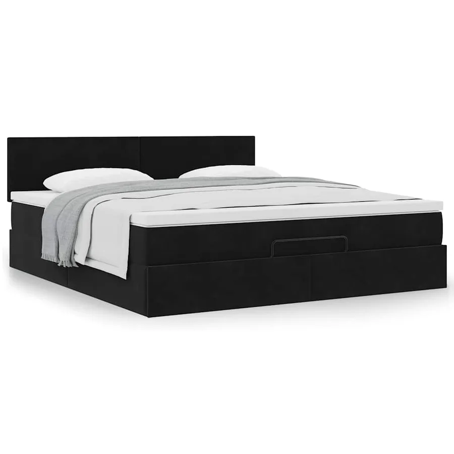 Cadre de lit ottoman avec matelas noir 200x200 cm velours - 5