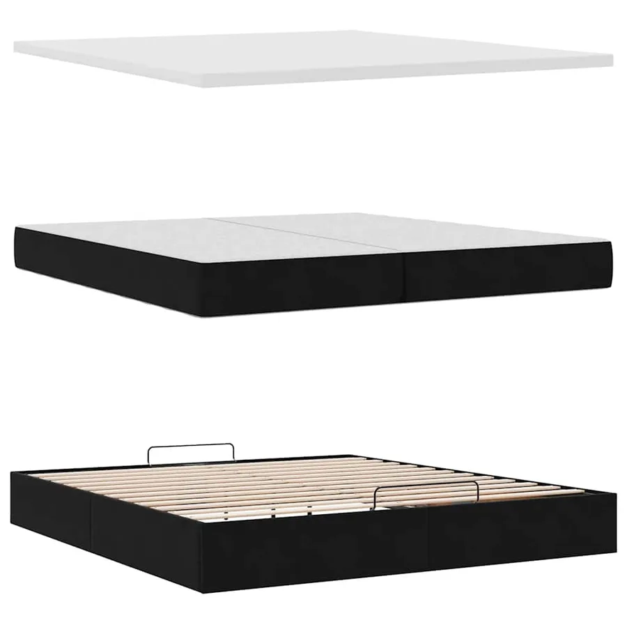 Cadre de lit ottoman avec matelas noir 200x200 cm velours - 9