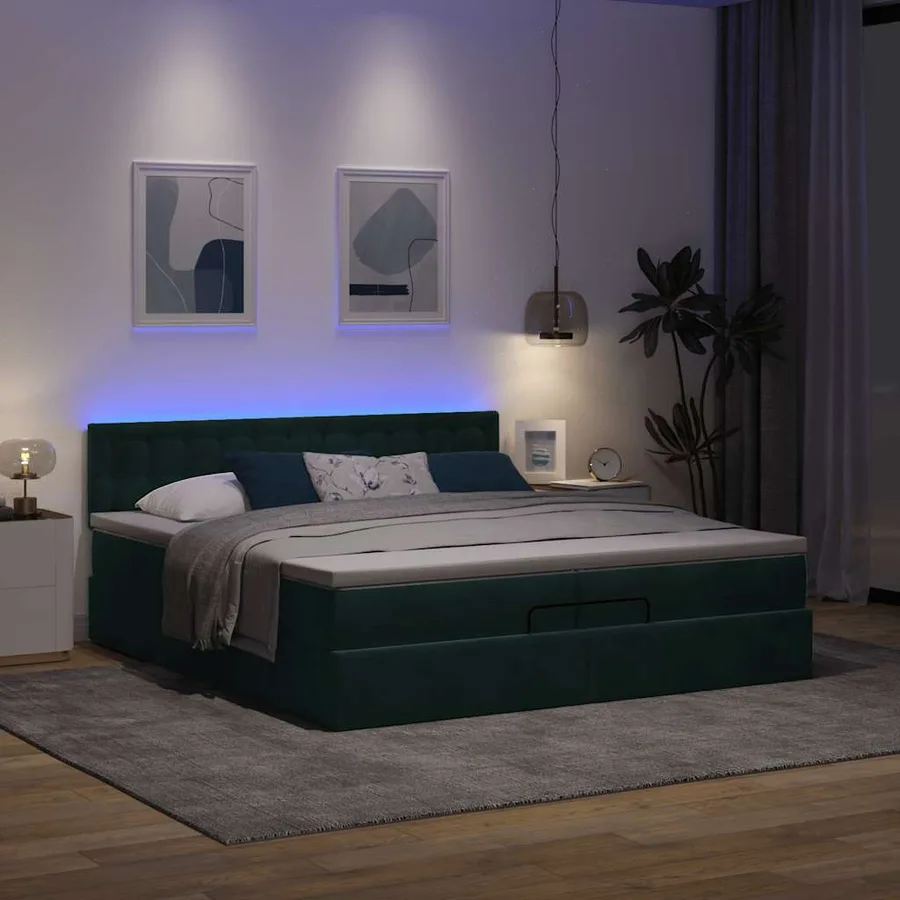 Cadre de lit ottoman avec matelas vert foncé 200x200 cm velours - 3