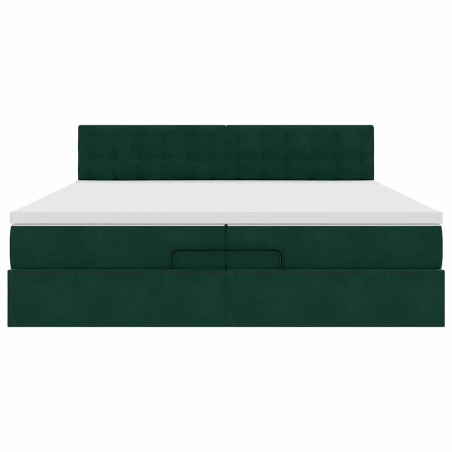Cadre de lit ottoman avec matelas vert foncé 200x200 cm velours - 8