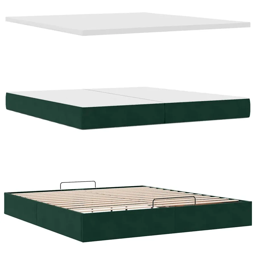 Cadre de lit ottoman avec matelas vert foncé 200x200 cm velours - 9