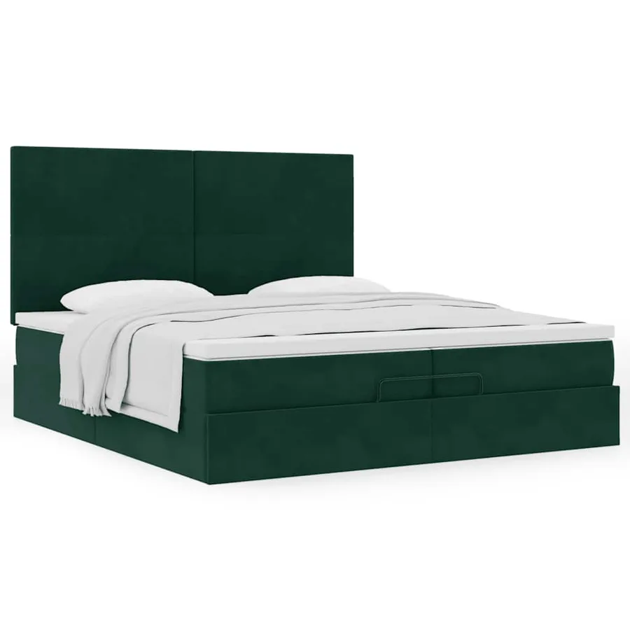 Cadre de lit ottoman avec matelas vert foncé 200x200 cm velours - 4