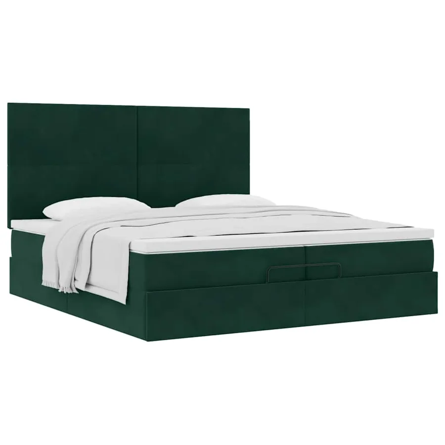 Cadre de lit ottoman avec matelas vert foncé 200x200 cm velours - 5