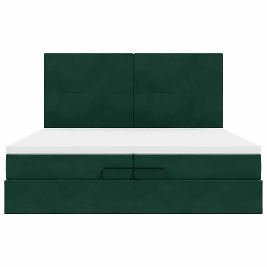 Cadre de lit ottoman avec matelas vert foncé 200x200 cm velours - 7