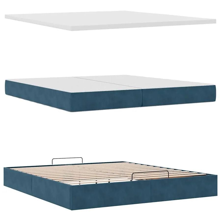 Cadre de lit ottoman avec matelas bleu foncé 200x200 cm velours - 10