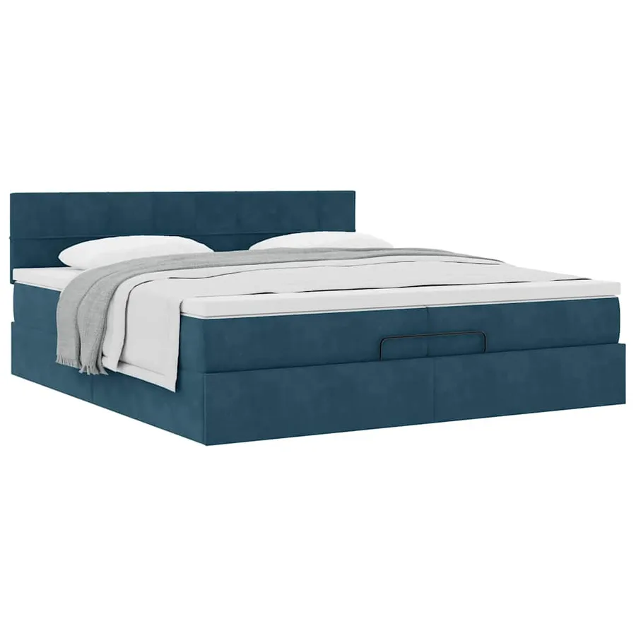 Cadre de lit ottoman avec matelas bleu foncé 200x200 cm velours - 4