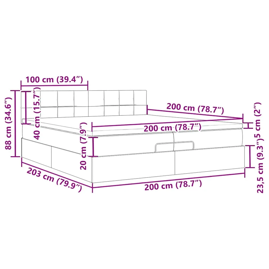 Cadre de lit ottoman avec matelas rose 200x200 cm velours - 13
