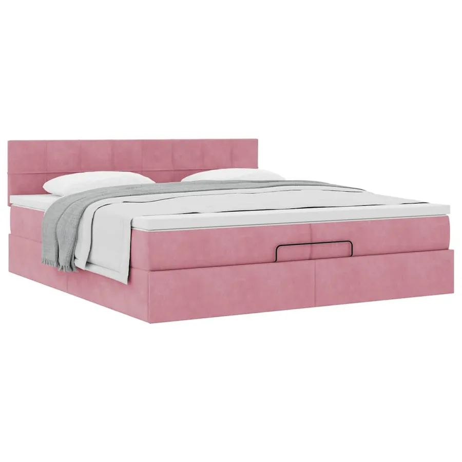 Cadre de lit ottoman avec matelas rose 200x200 cm velours - 4