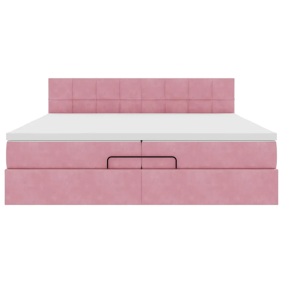 Cadre de lit ottoman avec matelas rose 200x200 cm velours - 5