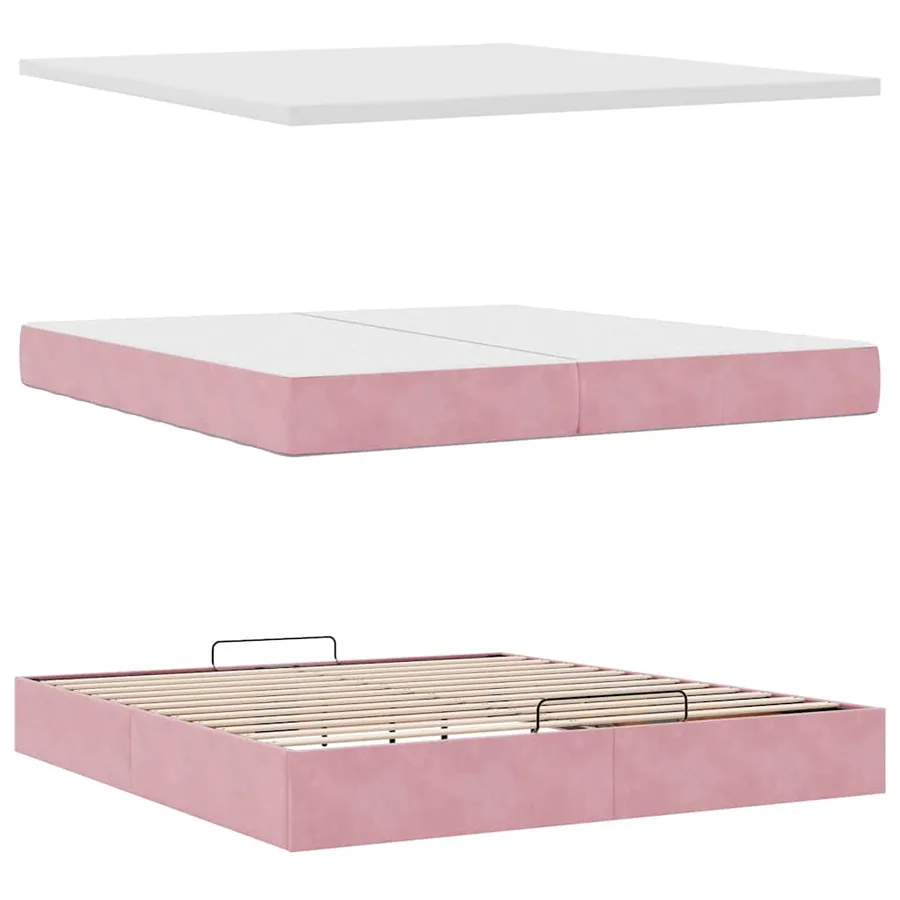 Cadre de lit ottoman avec matelas rose 200x200 cm velours - 6