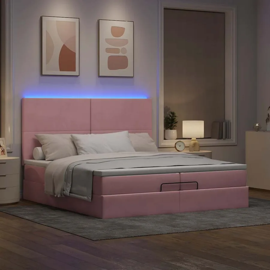 Cadre de lit ottoman avec matelas rose 200x200 cm velours - 3