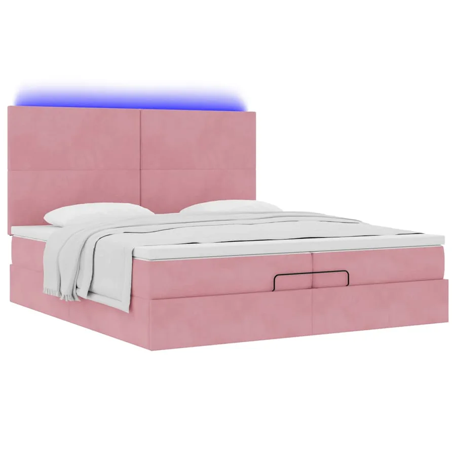 Cadre de lit ottoman avec matelas rose 200x200 cm velours - 6