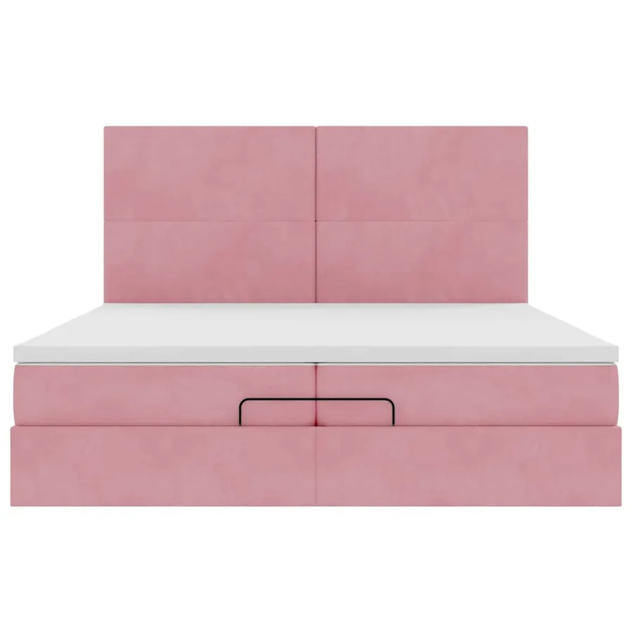 Cadre de lit ottoman avec matelas rose 200x200 cm velours - 8