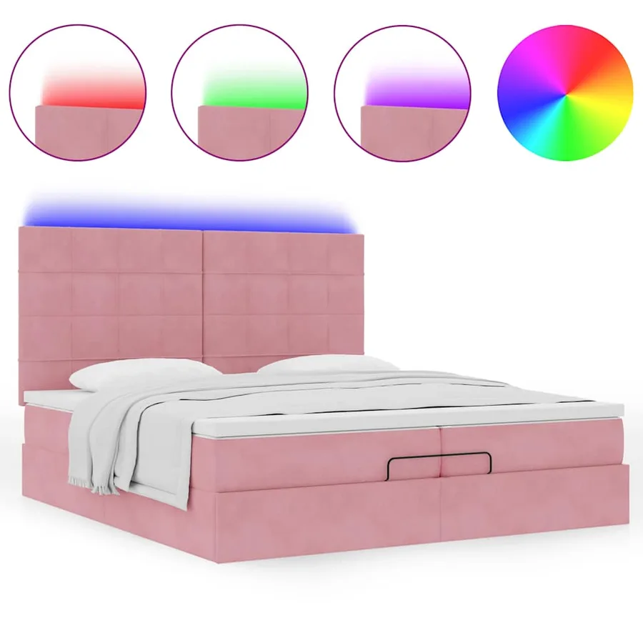 Cadre de lit ottoman avec matelas rose 200x200 cm velours - 5