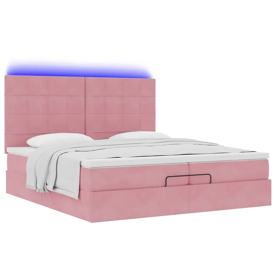 Cadre de lit ottoman avec matelas rose 200x200 cm velours - 6