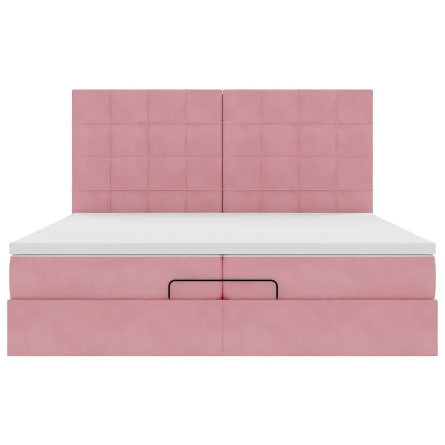 Cadre de lit ottoman avec matelas rose 200x200 cm velours - 8
