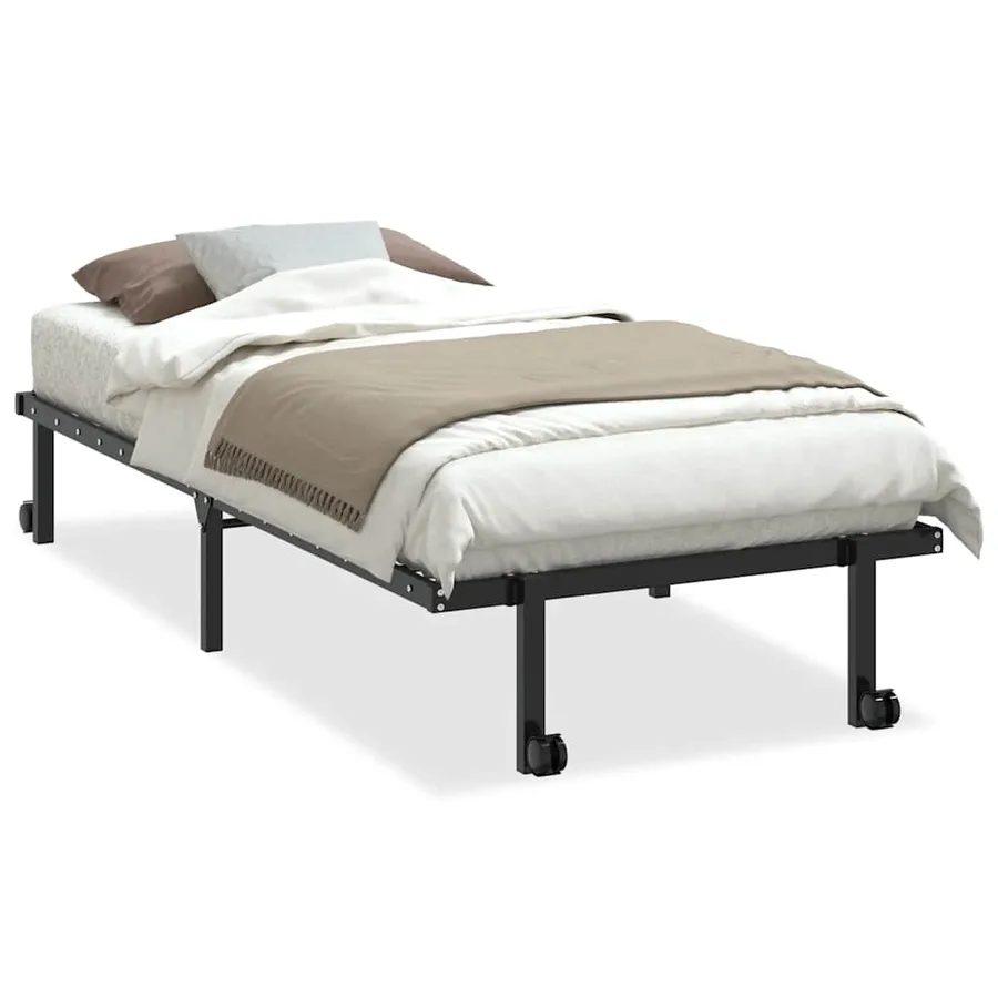 Cadre de lit sans matelas pliable noir 90x190 cm acier - 2