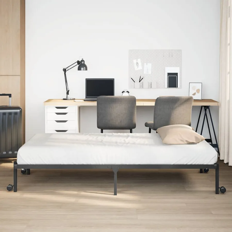 Cadre de lit sans matelas pliable noir 90x190 cm acier - 4