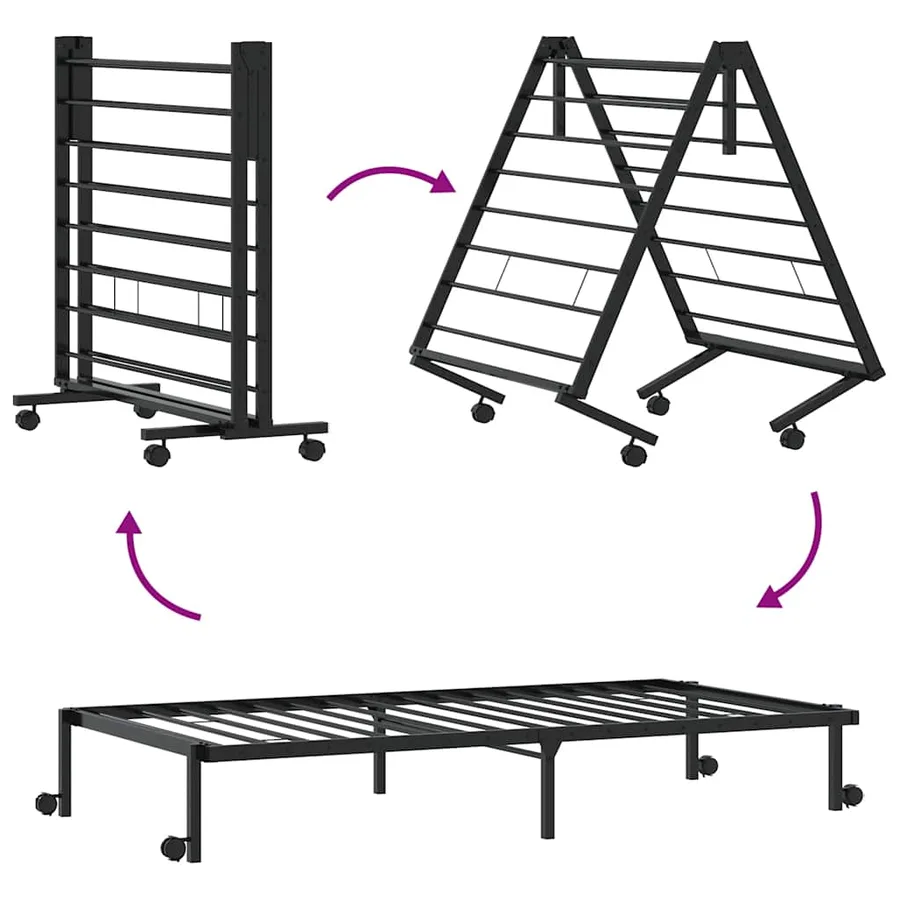 Cadre de lit sans matelas pliable noir 90x190 cm acier - 9