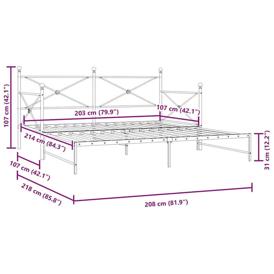 Lit de jour avec gigogne sans matelas noir 107x203 cm acier - 13