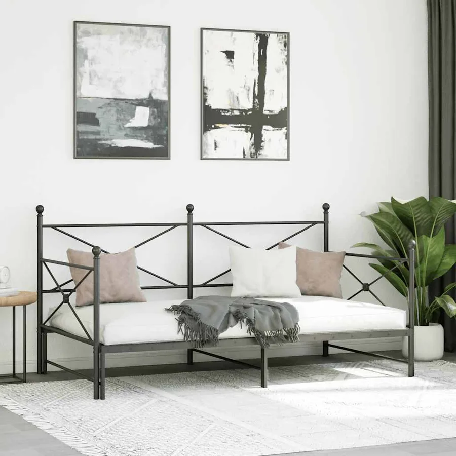 Lit de jour avec gigogne sans matelas noir 107x203 cm acier - 4