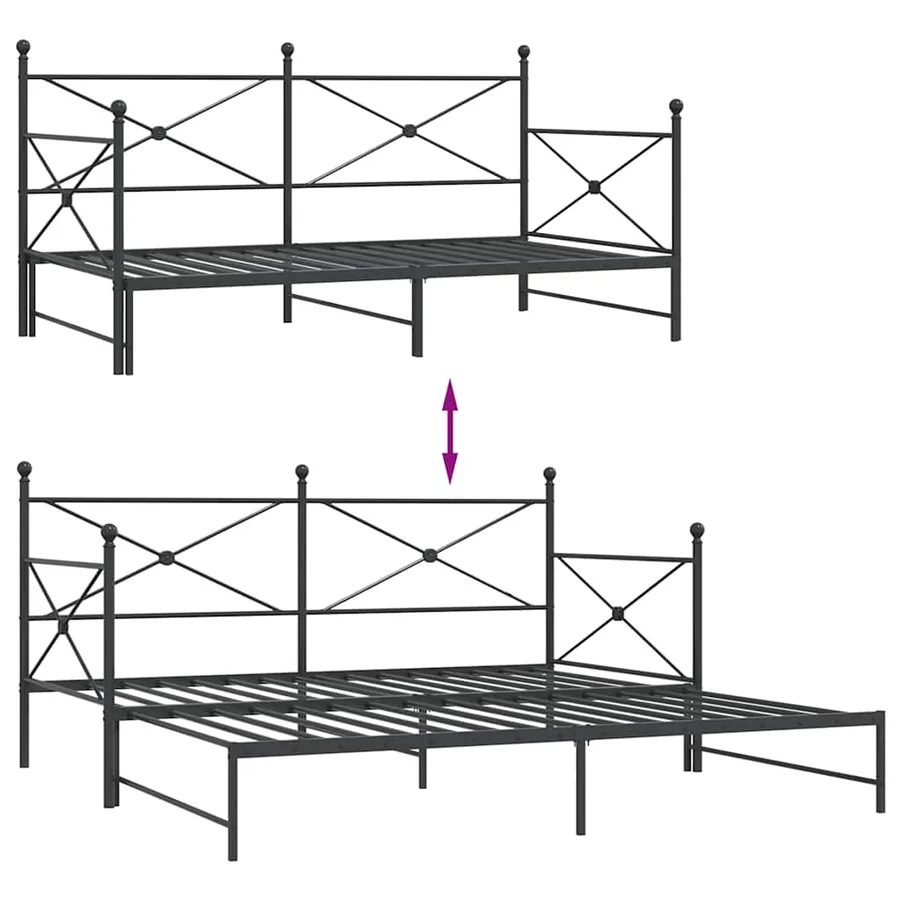Lit de jour avec gigogne sans matelas noir 107x203 cm acier - 9