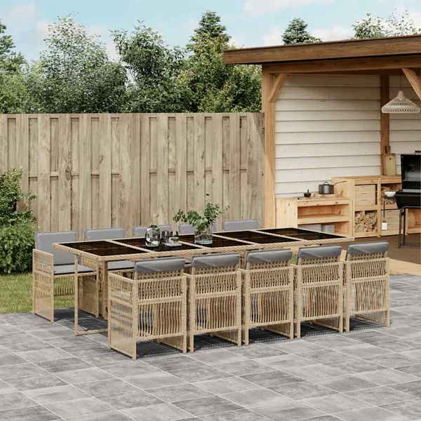 Ensemble à manger de jardin 11pcs avec coussins gris poly rotin