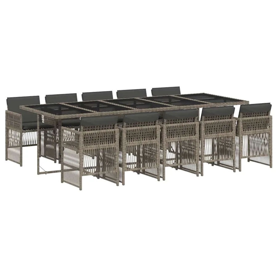Ensemble à manger de jardin 11pcs avec coussins gris poly rotin - 2