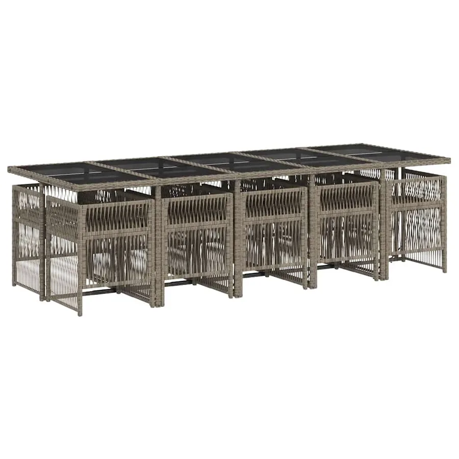 Ensemble à manger de jardin 11pcs avec coussins gris poly rotin - 3