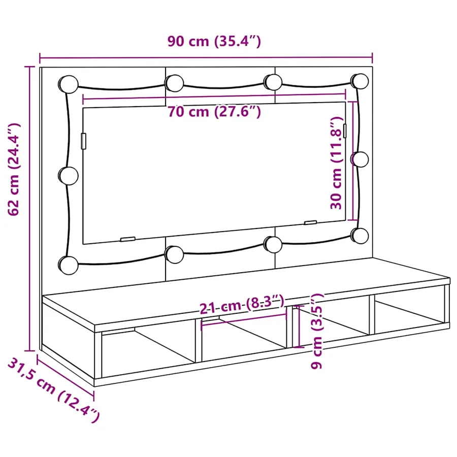 Armoire à miroir avec LED Chêne artisanal 90x31,5x62 cm - 17
