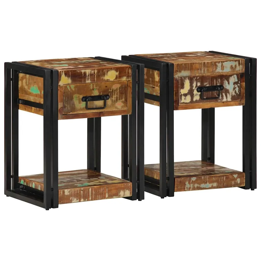 Cabinet de chevet 2 pcs 40 x 35 x 50 cm Bois Recyclé Solide - 5