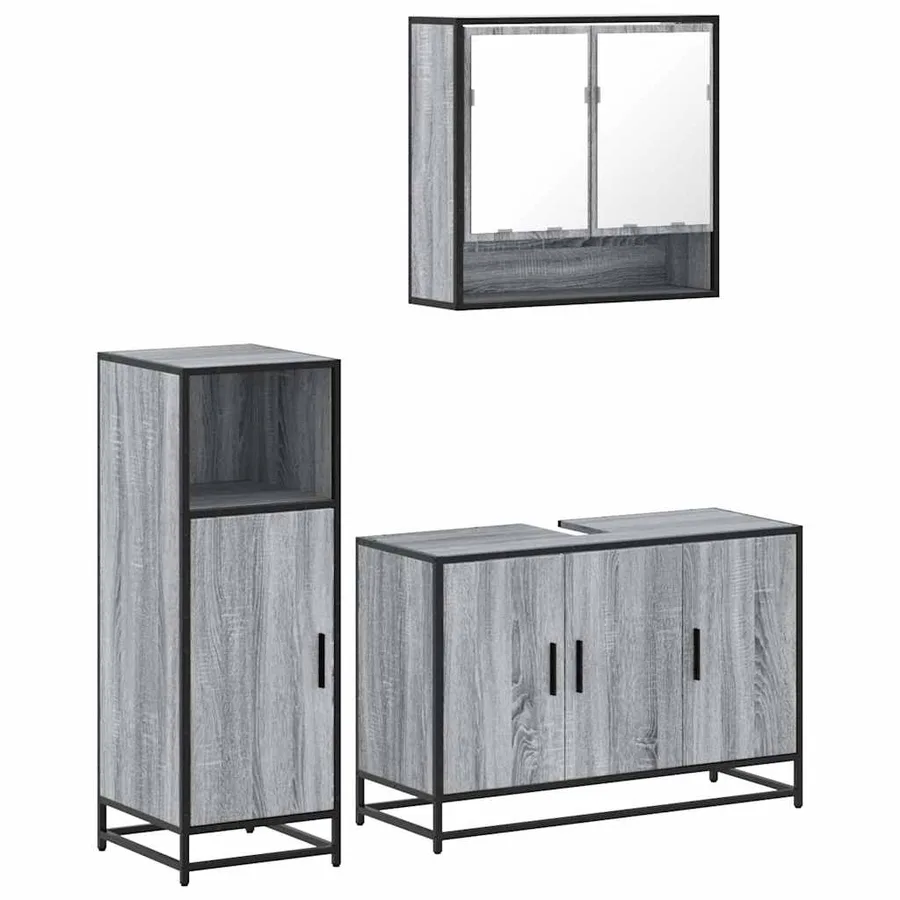 Ensemble de meubles de salle de bain 3 pcs Sonoma gris - 2