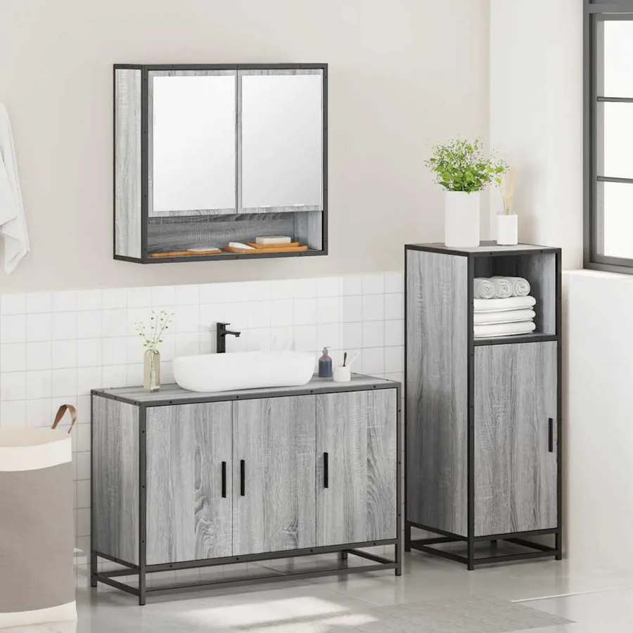 Ensemble de meubles de salle de bain 3 pcs Sonoma gris - 4