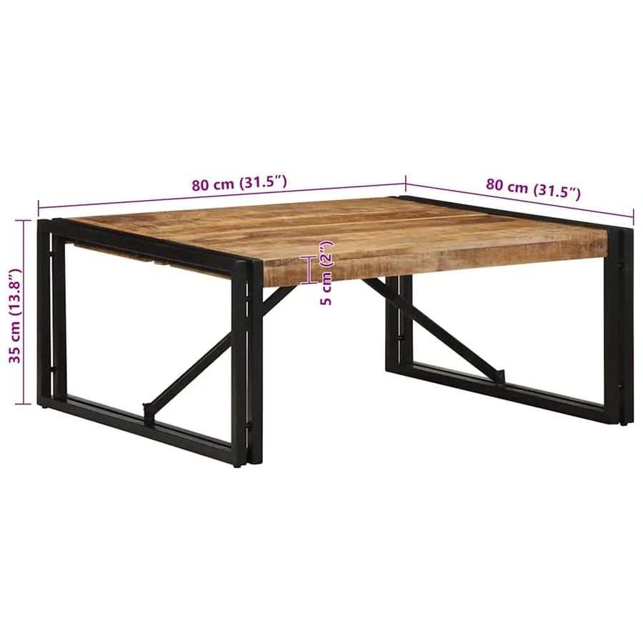 Table basse 80x80x35 cm bois de manguier massif brut - 9