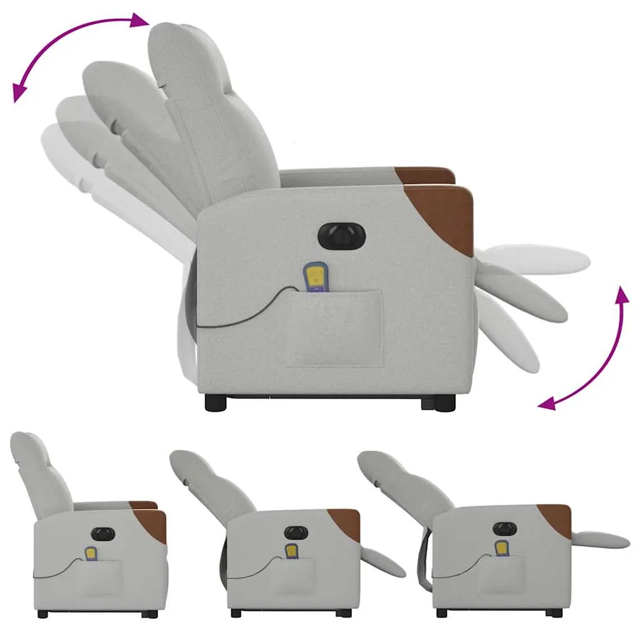 Fauteuil inclinable de massage électrique gris nuage tissu - 10