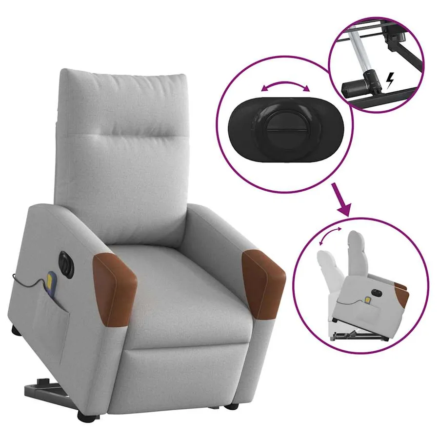 Fauteuil inclinable de massage électrique gris nuage tissu - 8