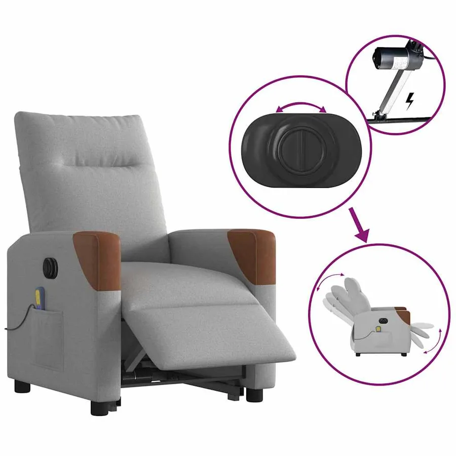 Fauteuil inclinable de massage électrique gris nuage tissu - 9
