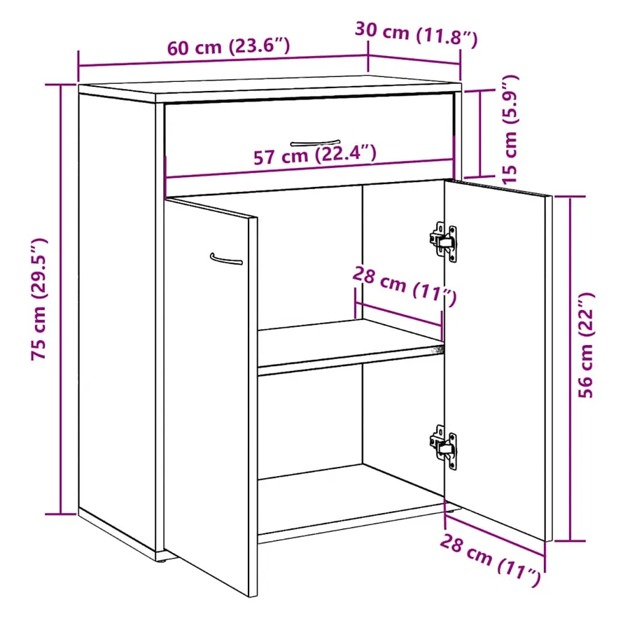 Buffet chêne artisanal 60x30x75 cm bois d'ingénierie - 10