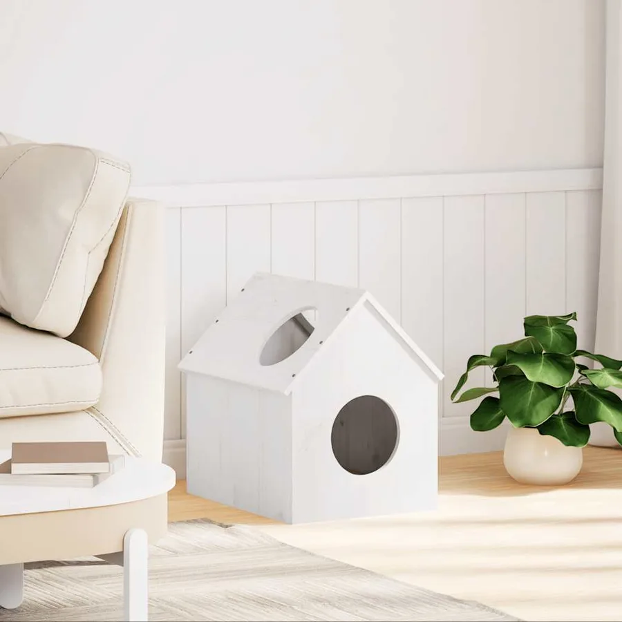 Maison pour chat blanc 41x50x50 cm bois de pin massif - 2