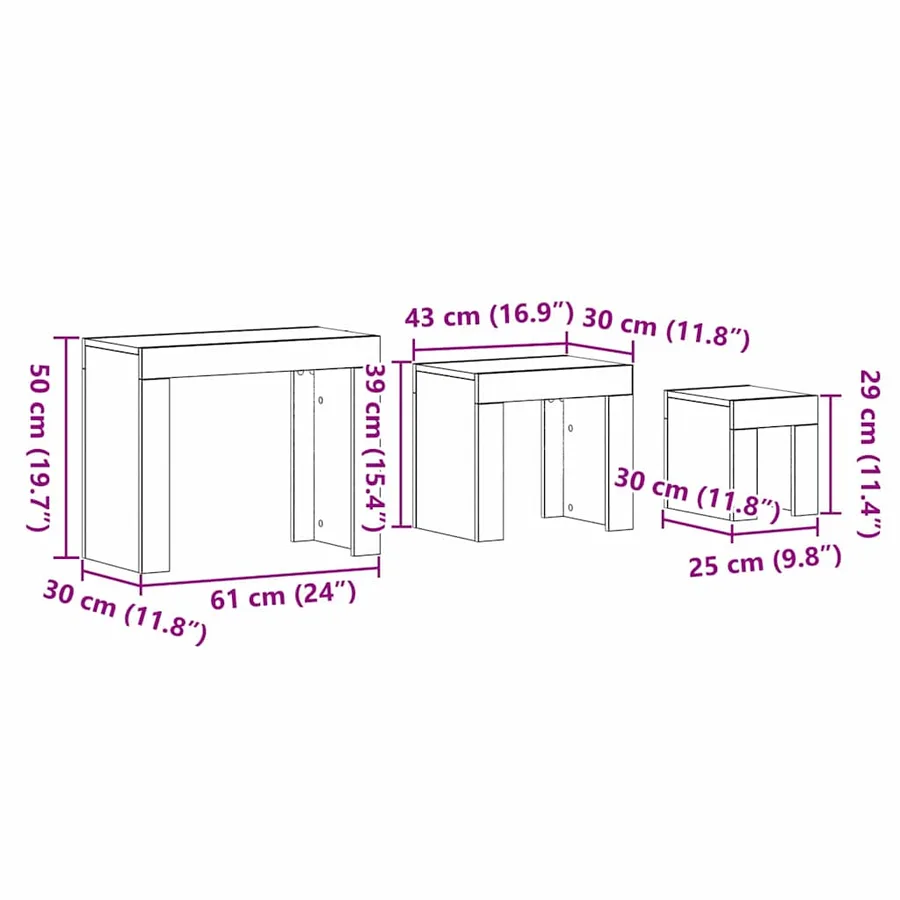 Tables gigognes 3 pcs Chêne noir Bois d'ingénierie - 10