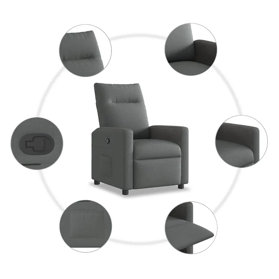Fauteuil inclinable en tissu gris foncé - 7